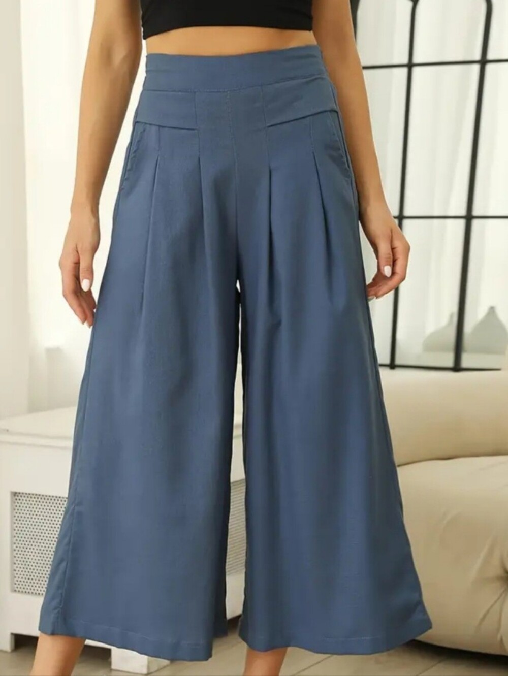 Women's High-Waist Wide Leg Culotte Pants - Blue NWTs
